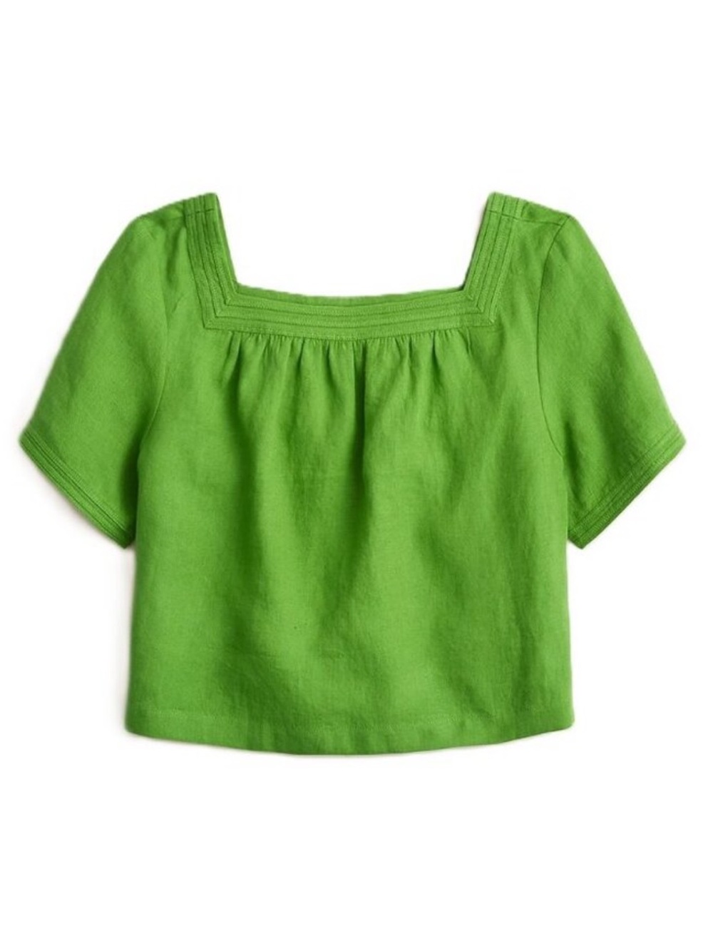 J Crew Linen Sailor Square Neck Short Sleeve Top Green